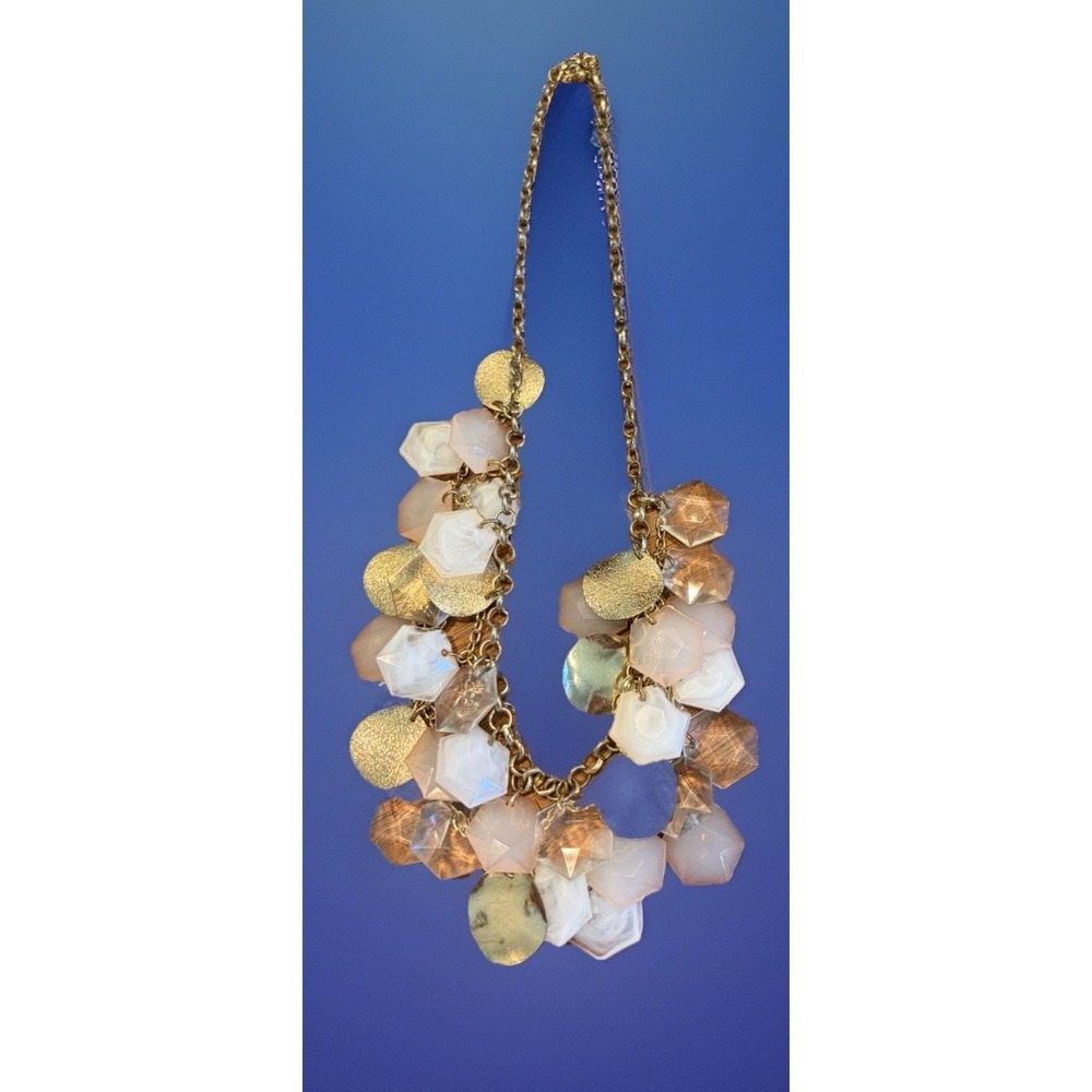 Chunky Blush Pink Statement Necklace Gold Tone Faceted Acrylic Bib Necklace